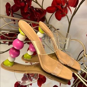 I.N.C. International Concepts Bauble Bead Heel Clear Strap Sandals Size 10